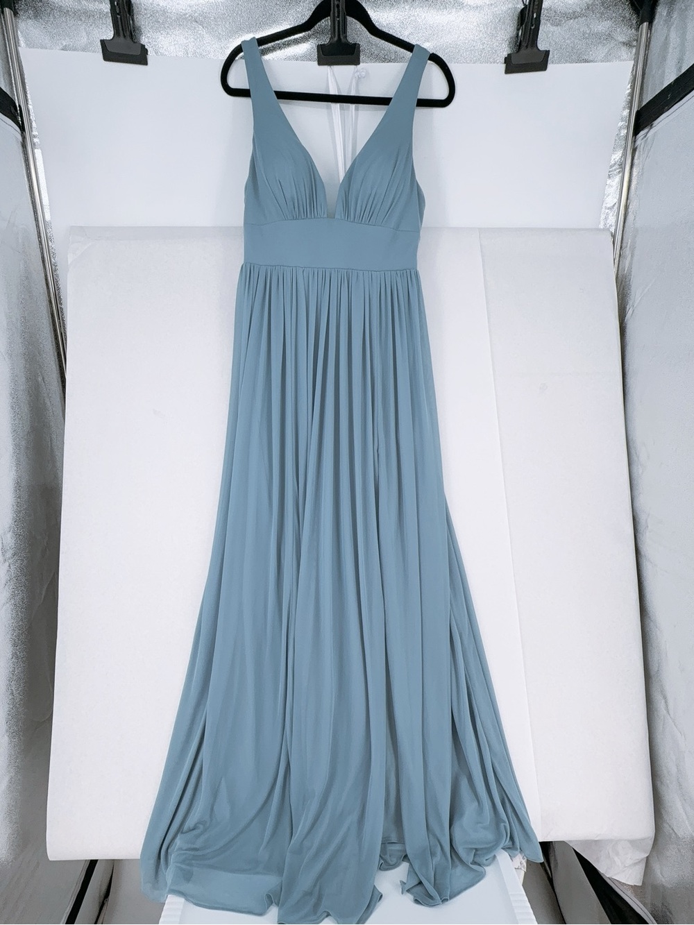 Azazie Chiffon Bridesmaid Dress Blue Gray Size A10 (US 10) M/L NWT - Picture 2 of 9
